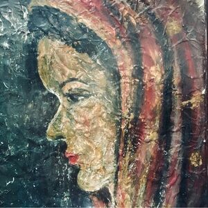 Original vintage oil on canvas. 1969 portrait. Woman. Genuine vintage art.